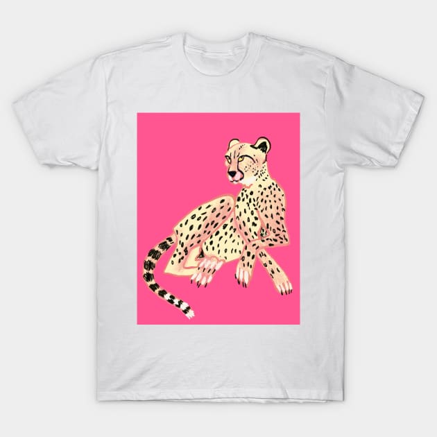 Leopard cheetah on pink T-Shirt by Orangerinka